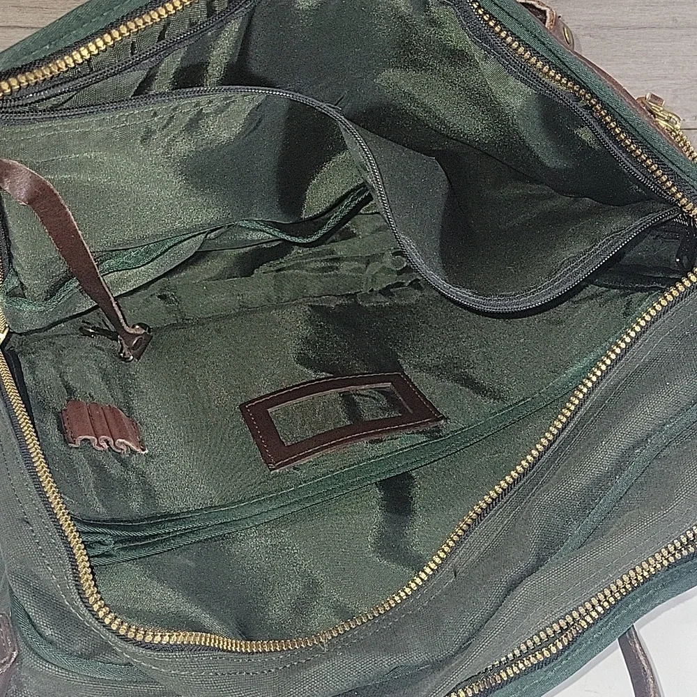 Orvis Green and Brown Canvas Leather Briefcase - Men